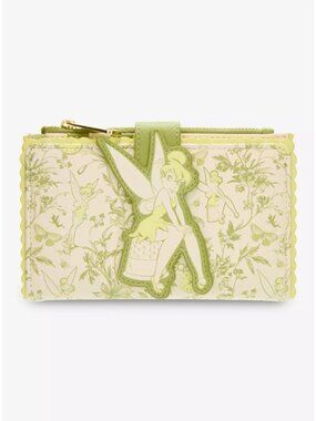 Loungefly Disney Tinker Bell Wallet Floral All Over Pattern Snap Zip New